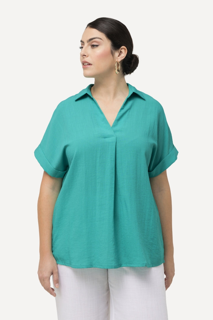 Ulla Popken Button Back Blouse in Green