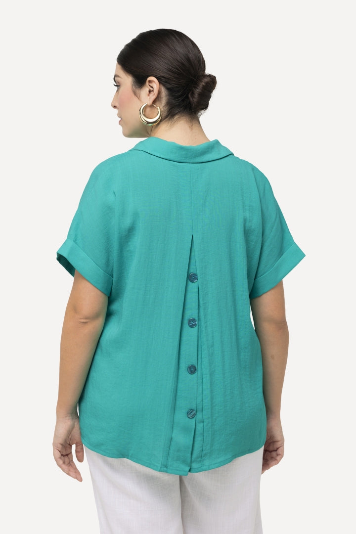 Ulla Popken Button Back Blouse in Green