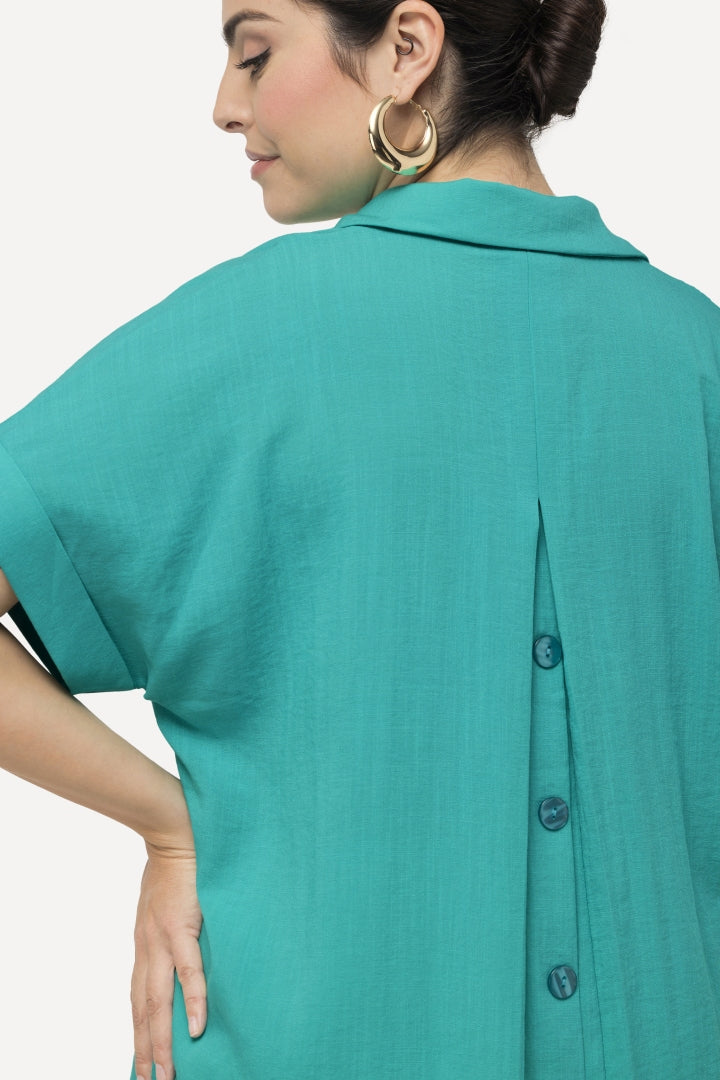 Ulla Popken Button Back Blouse in Green