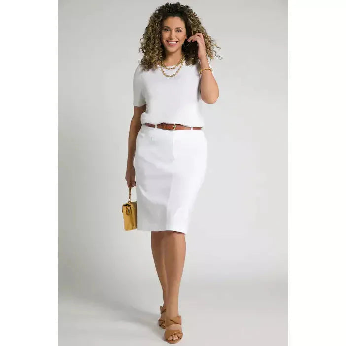 Ulla Popken Stretch Skirt in White - Wardrobe Plus