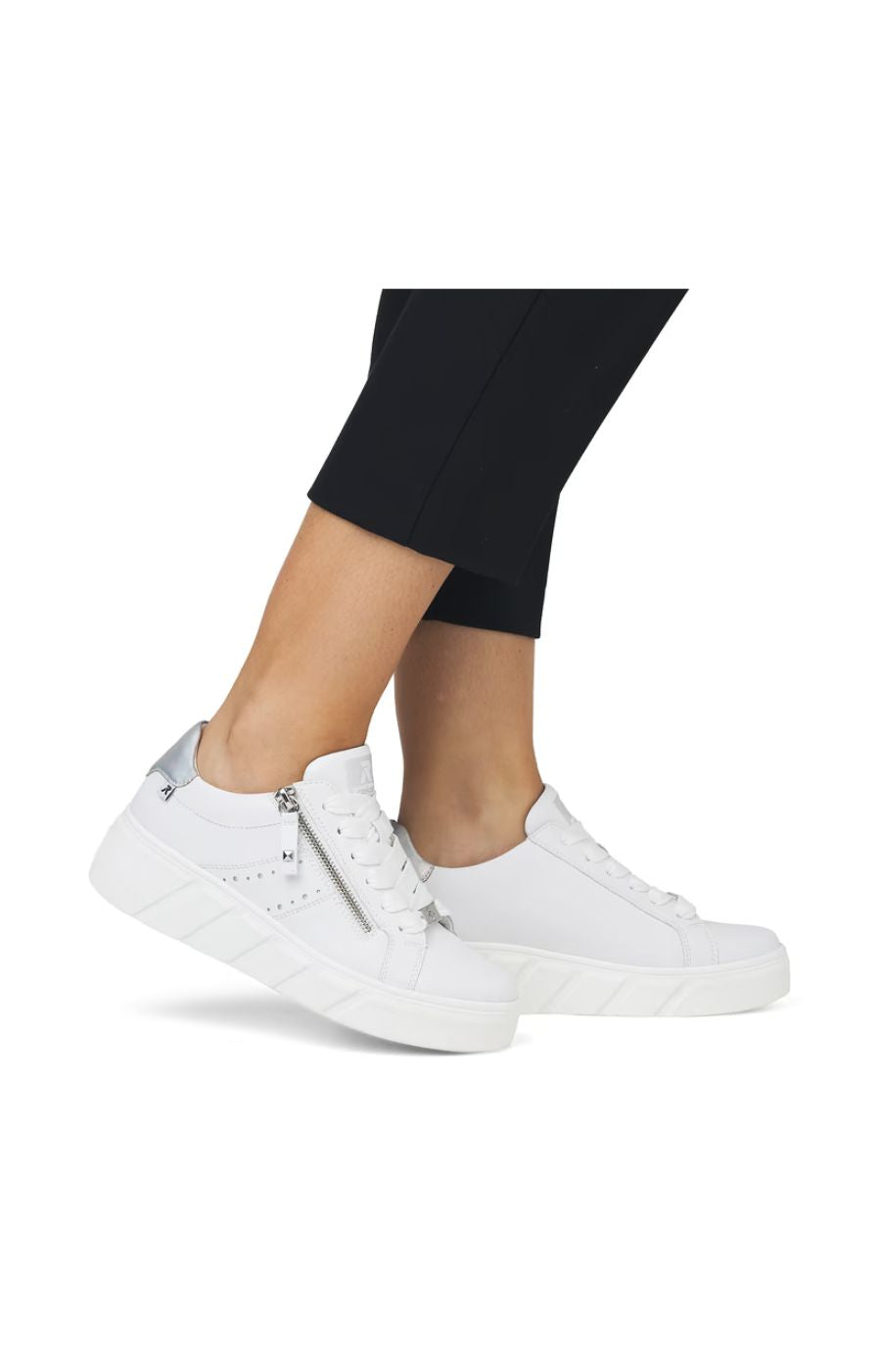 Rieker Trainer in White With Silver
