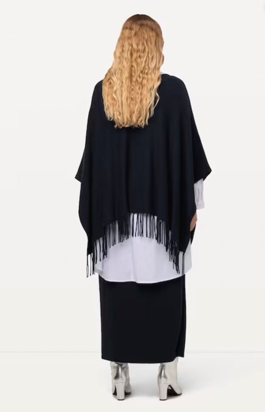 Ulla Popken Fringed Hem Poncho in Navy