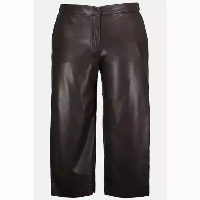 Ulla Popken Brown Leather Look Culottes - Wardrobe Plus