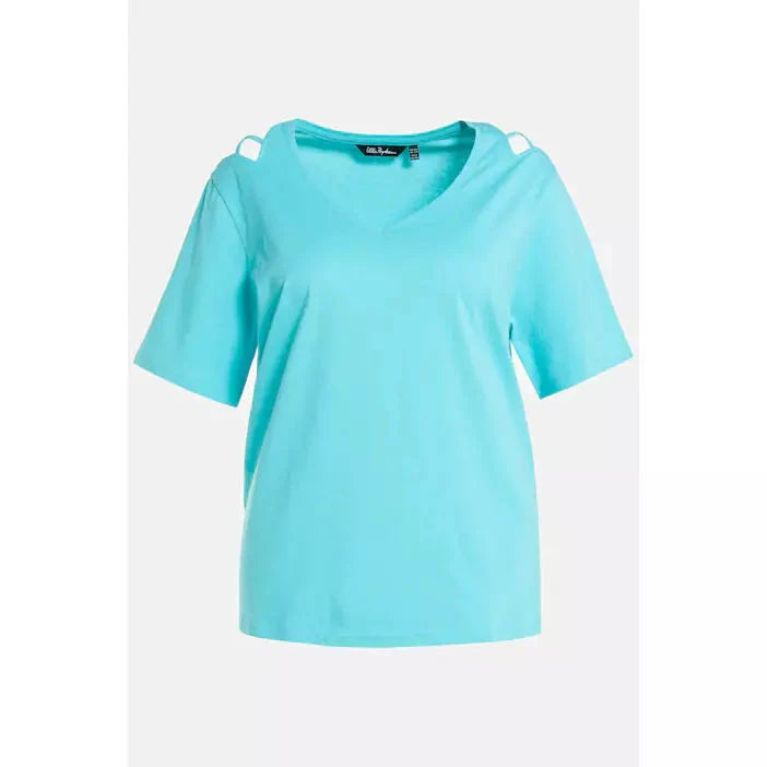 Ulla Popken Cut Out T-shirt Turquoise - Wardrobe Plus