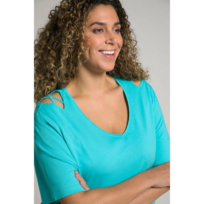 Ulla Popken Cut Out T-shirt Turquoise - Wardrobe Plus
