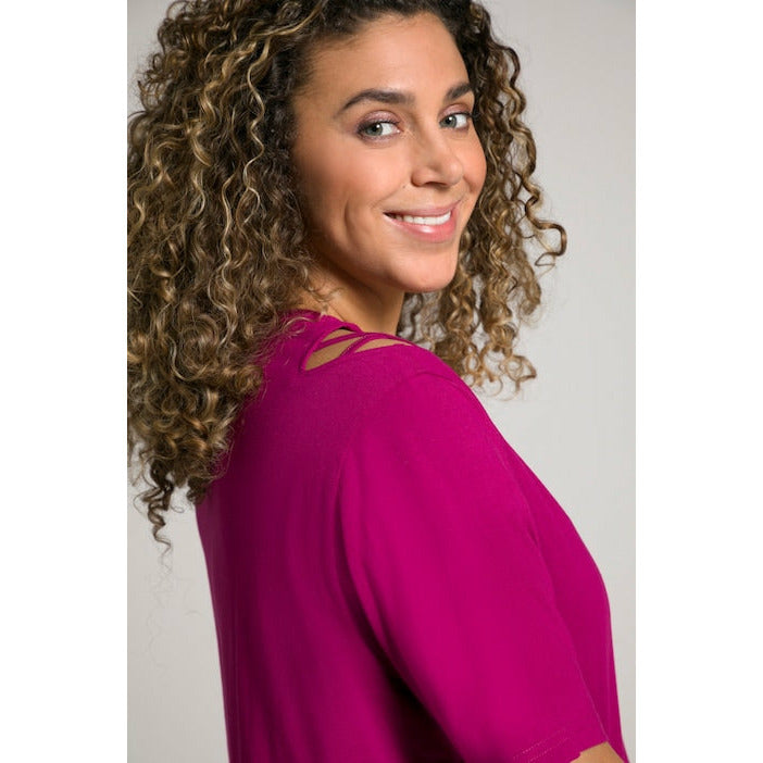 Ulla Popken Cut Out T-shirt Pink - Wardrobe Plus