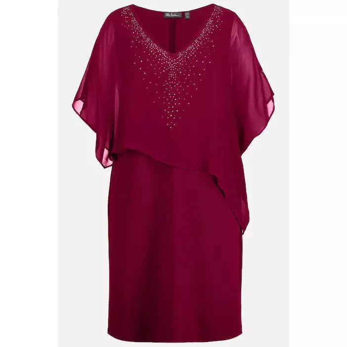 Ulla Popken Sparkle Front Dress in Wine - Wardrobe Plus