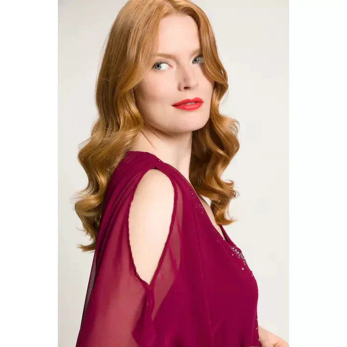 Ulla Popken Sparkle Front Dress in Wine - Wardrobe Plus