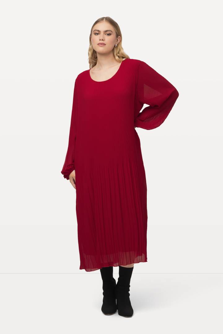 Ulla Popken Pleated Dress in Red