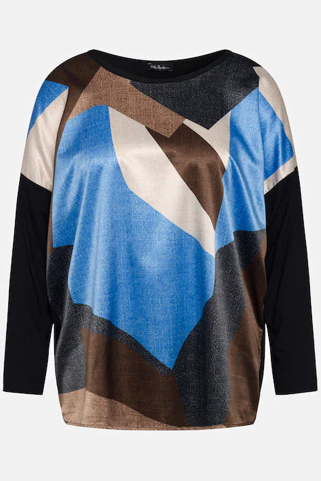 Ulla Popken Printed Satin-Front Top - Wardrobe Plus