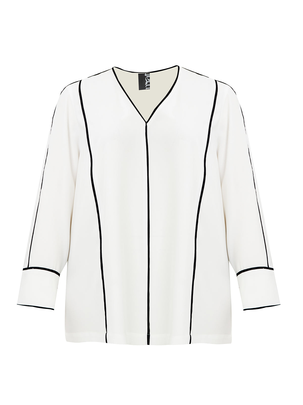 Mat White Blouse with Black Piping