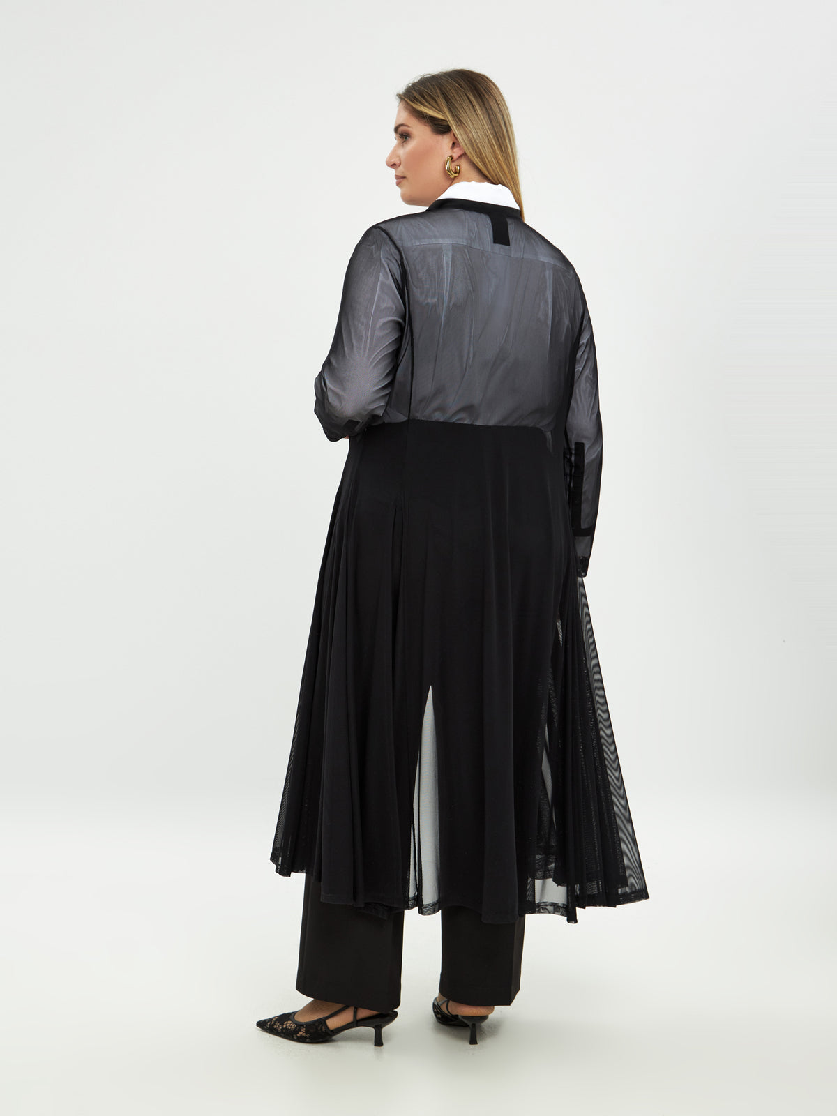 Mat Mesh Long Line Cardigan in Black