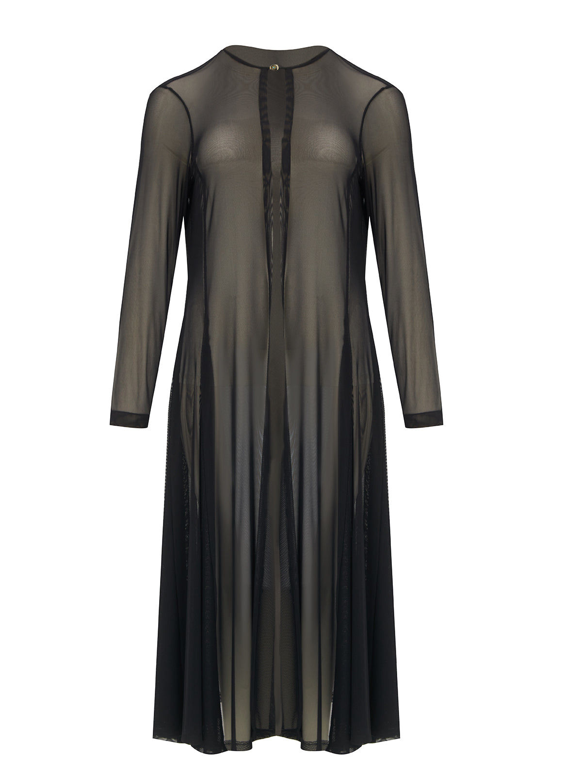 Mat Mesh Long Line Cardigan in Black
