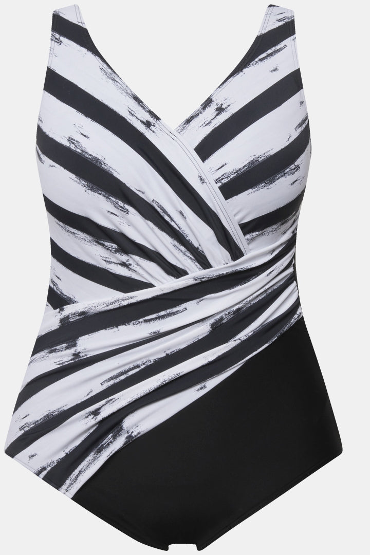 Ulla Popken Black and White Stripe Swimsuit
