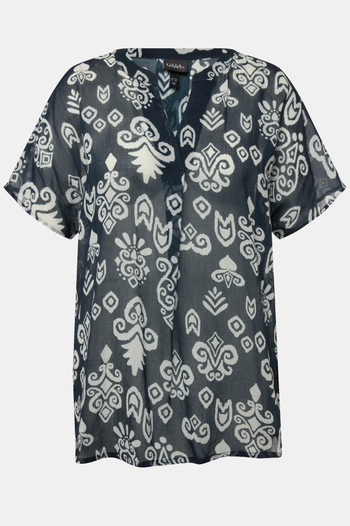 Ulla Popken Sheer Blouse with Graphic Print