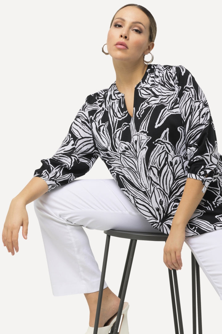 Ulla Popken Lily Print Blouse in Black