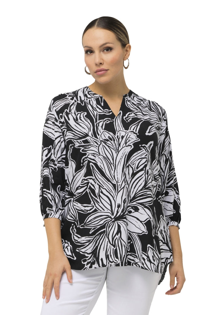 Ulla Popken Lily Print Blouse in Black