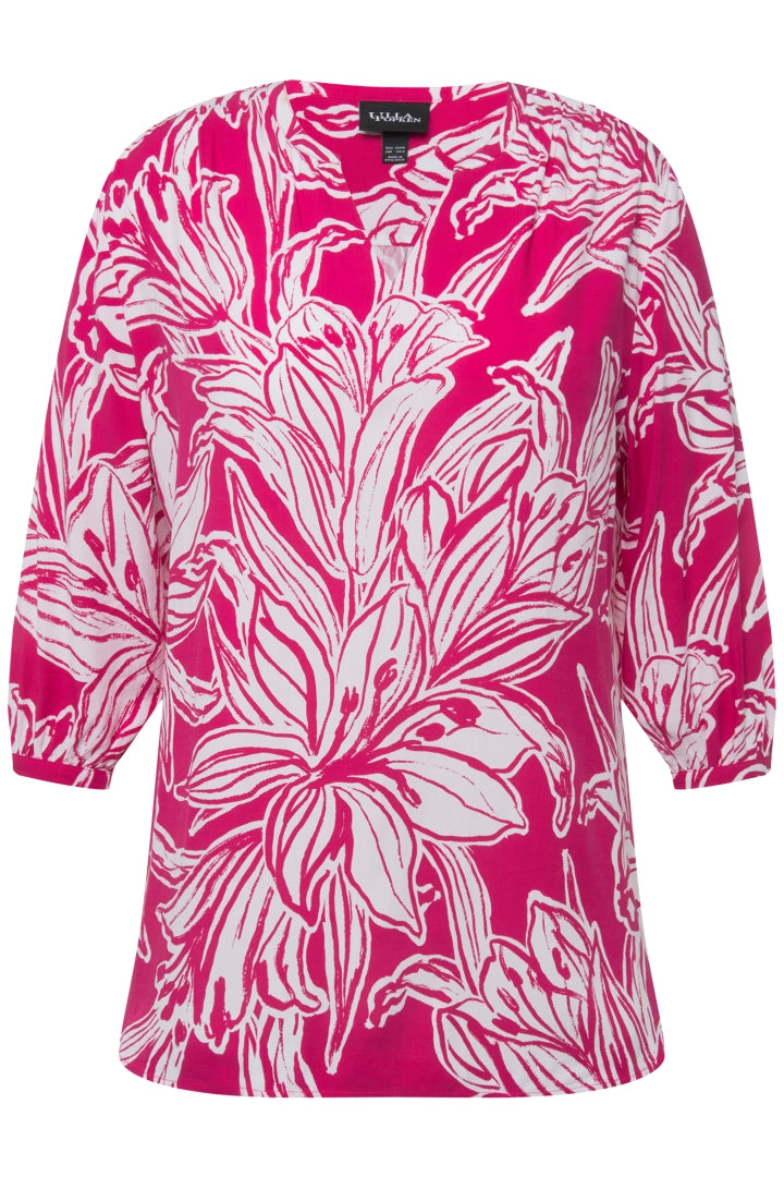 Ulla Popken Lily Print Blouse in Pink