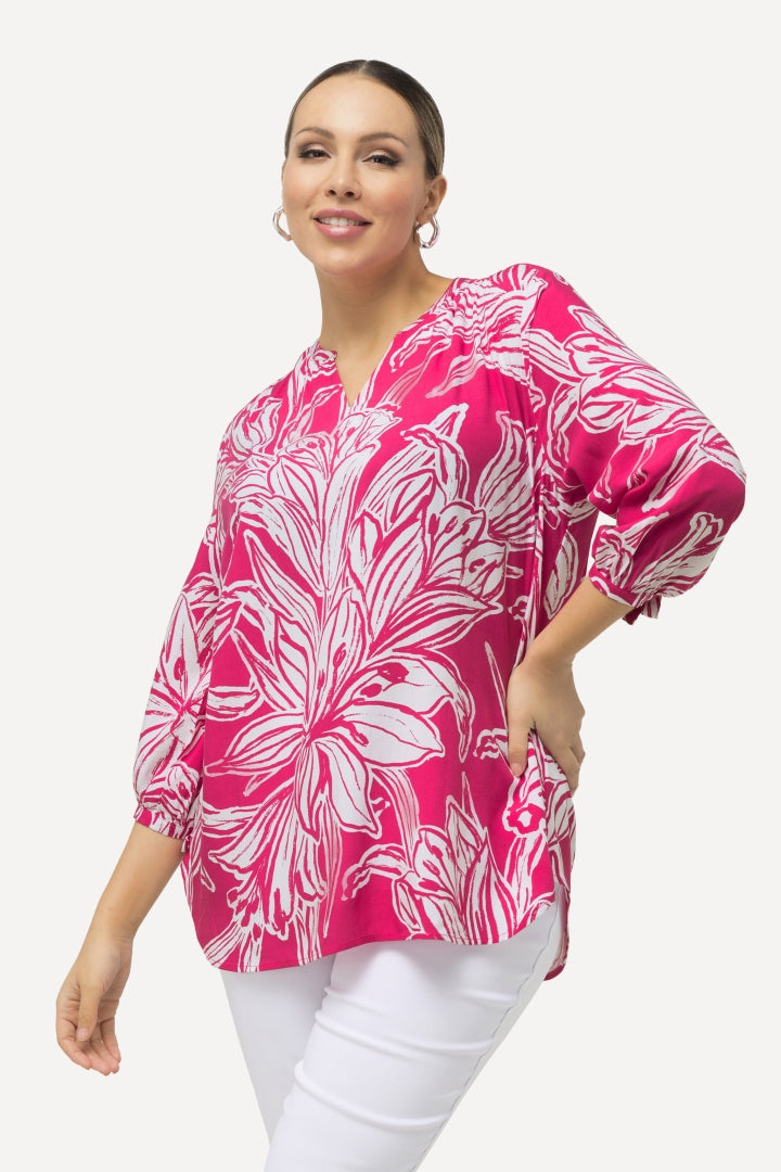 Ulla Popken Lily Print Blouse in Pink