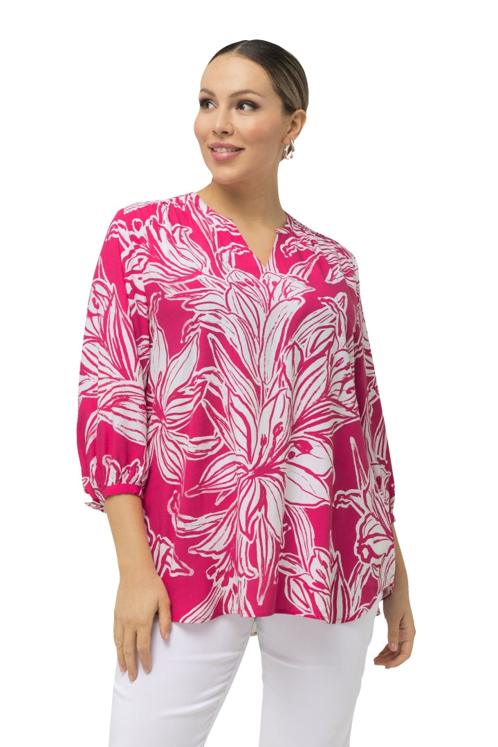 Ulla Popken Lily Print Blouse in Pink