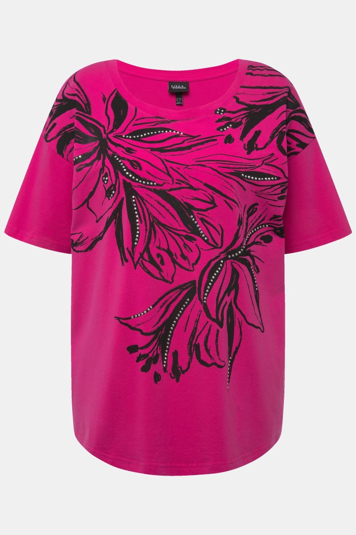 Ulla Popken Lily Print Top in Pink