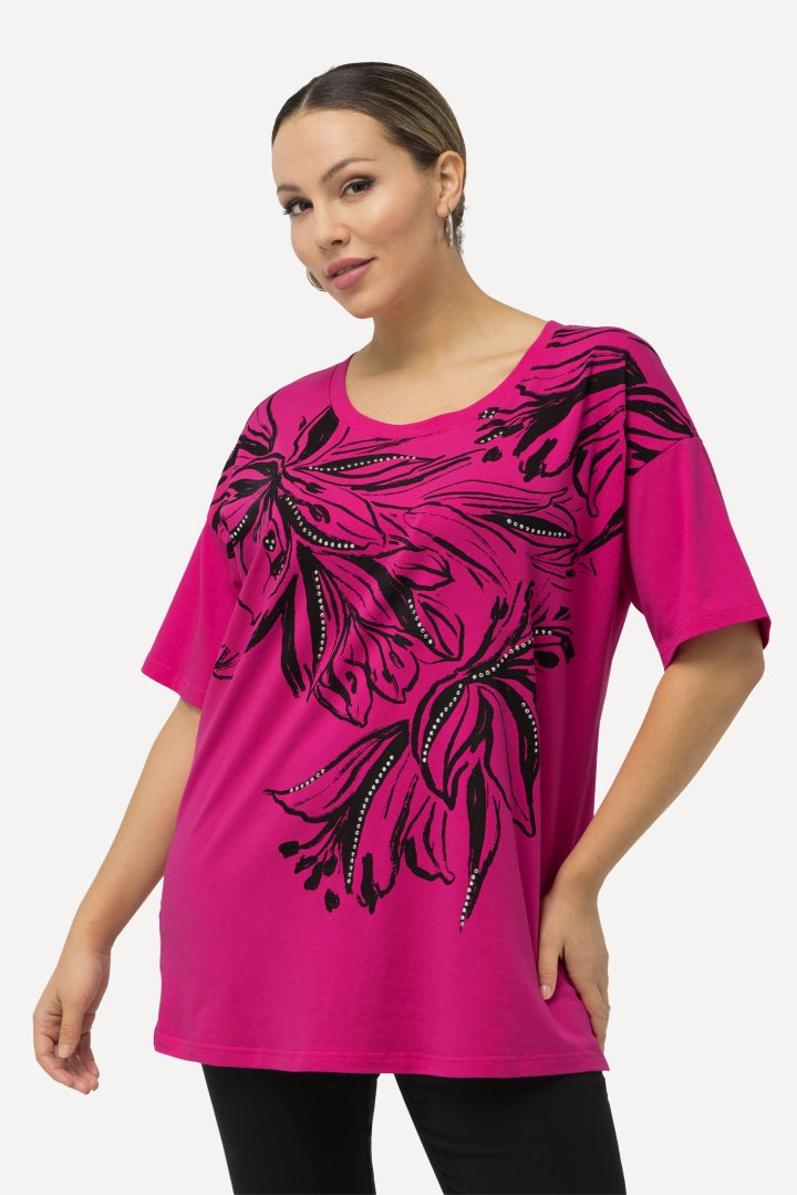Ulla Popken Lily Print Top in Pink