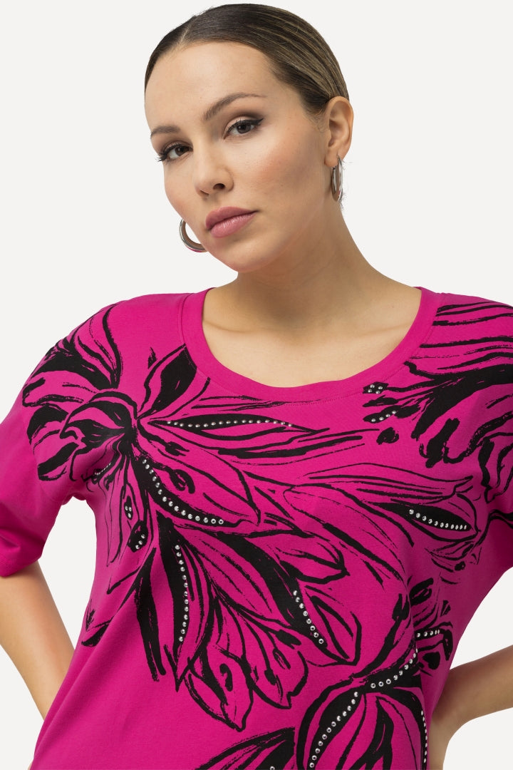 Ulla Popken Lily Print Top in Pink