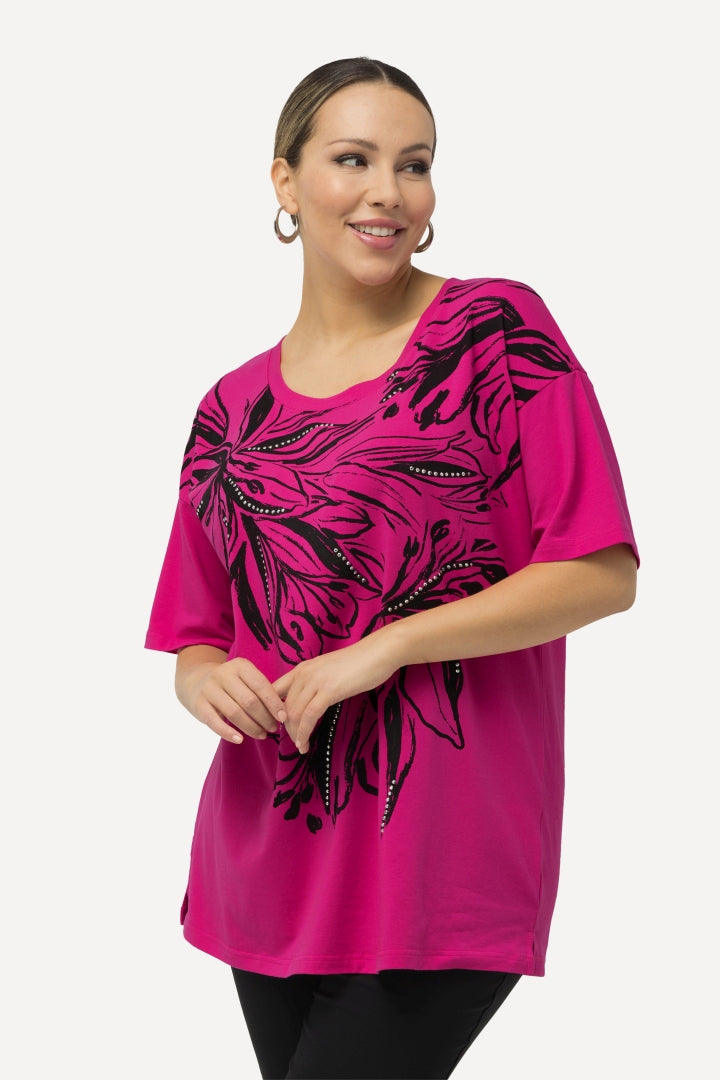 Ulla Popken Lily Print Top in Pink
