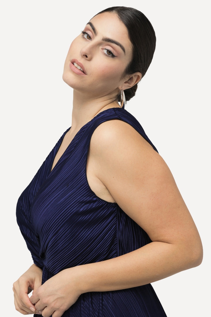 Ulla Popken Pleated Navy Dress