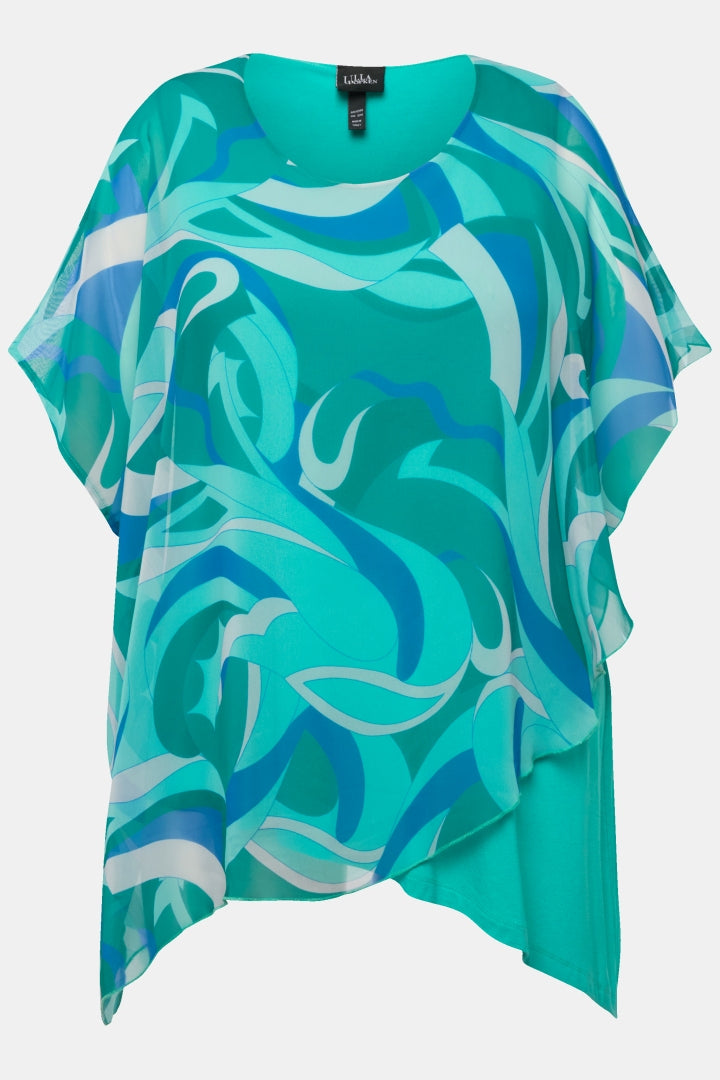 Ulla Popken Sheer Blouse in Green Print