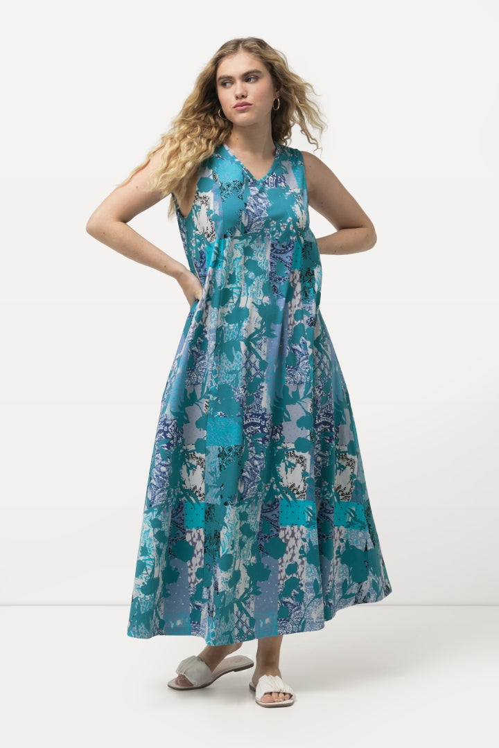 Ulla Popken Patch Print Dress in Aqua