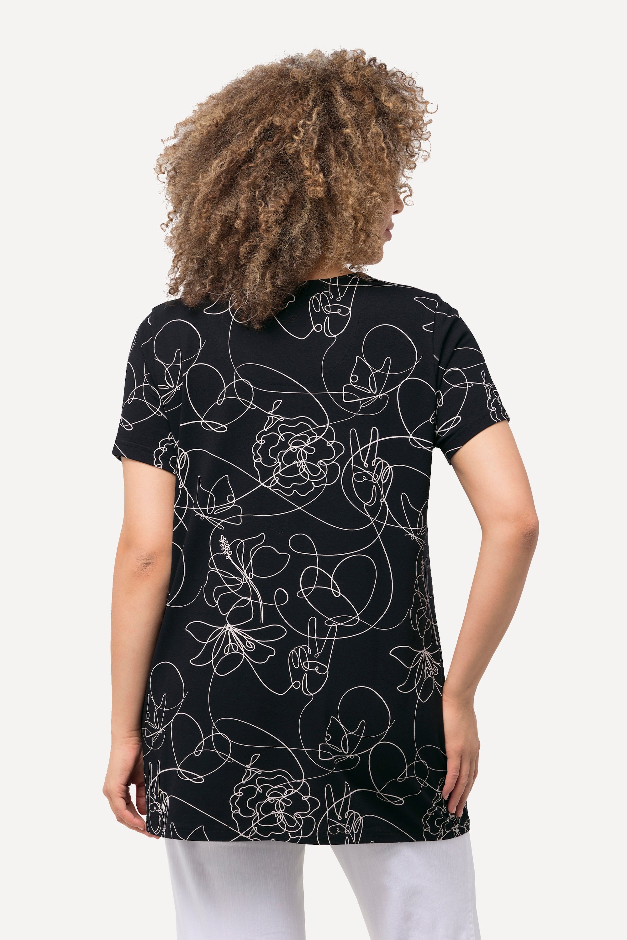 Ulla Popken Black Abstract Print Top