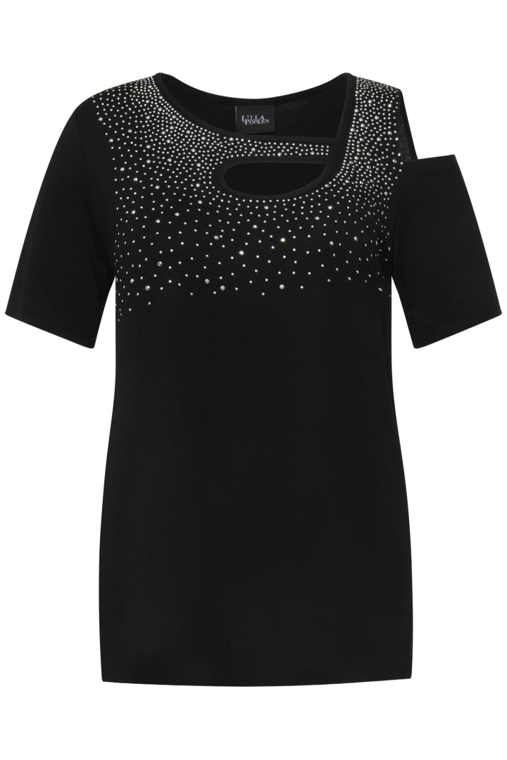 Ulla Popken Sparkle Cut Out Top in Black
