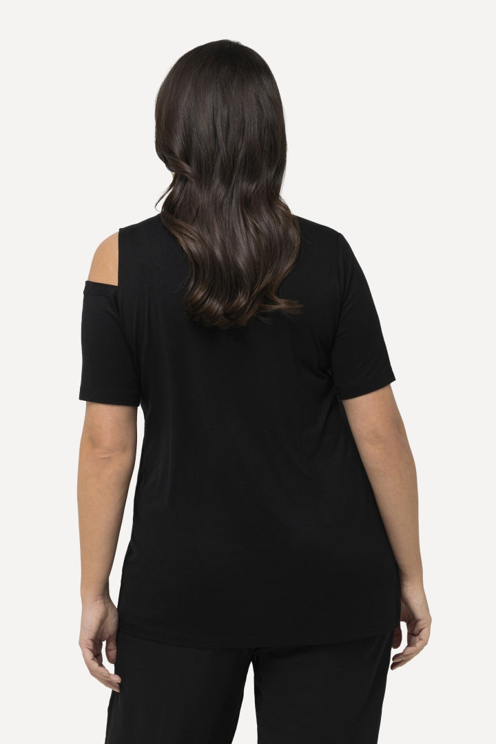 Ulla Popken Sparkle Cut Out Top in Black
