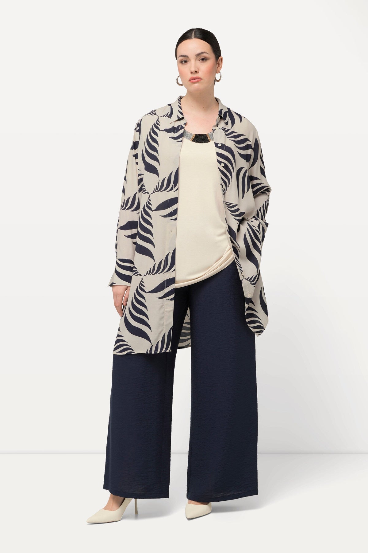 Ulla Popken Long Shirt in Beige