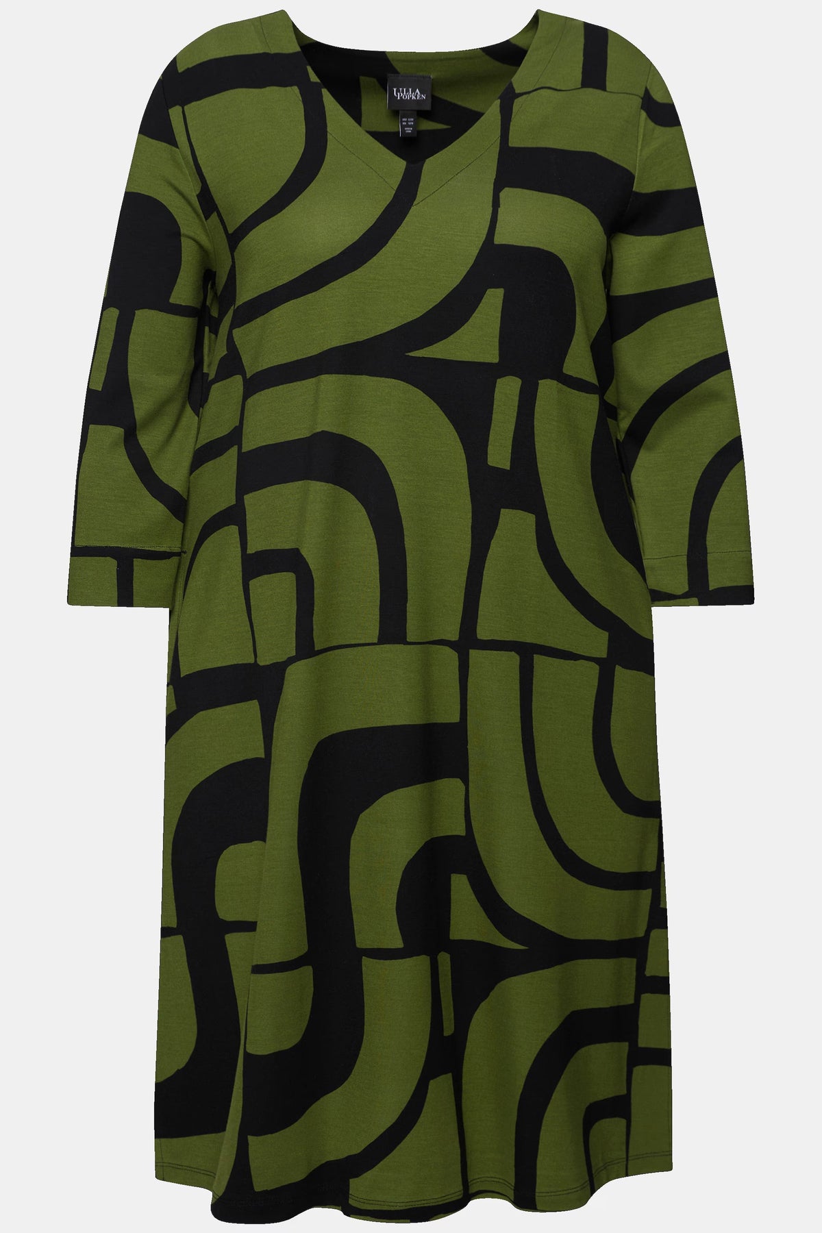 Ulla Popken Dress in Geo Print - Green and Black