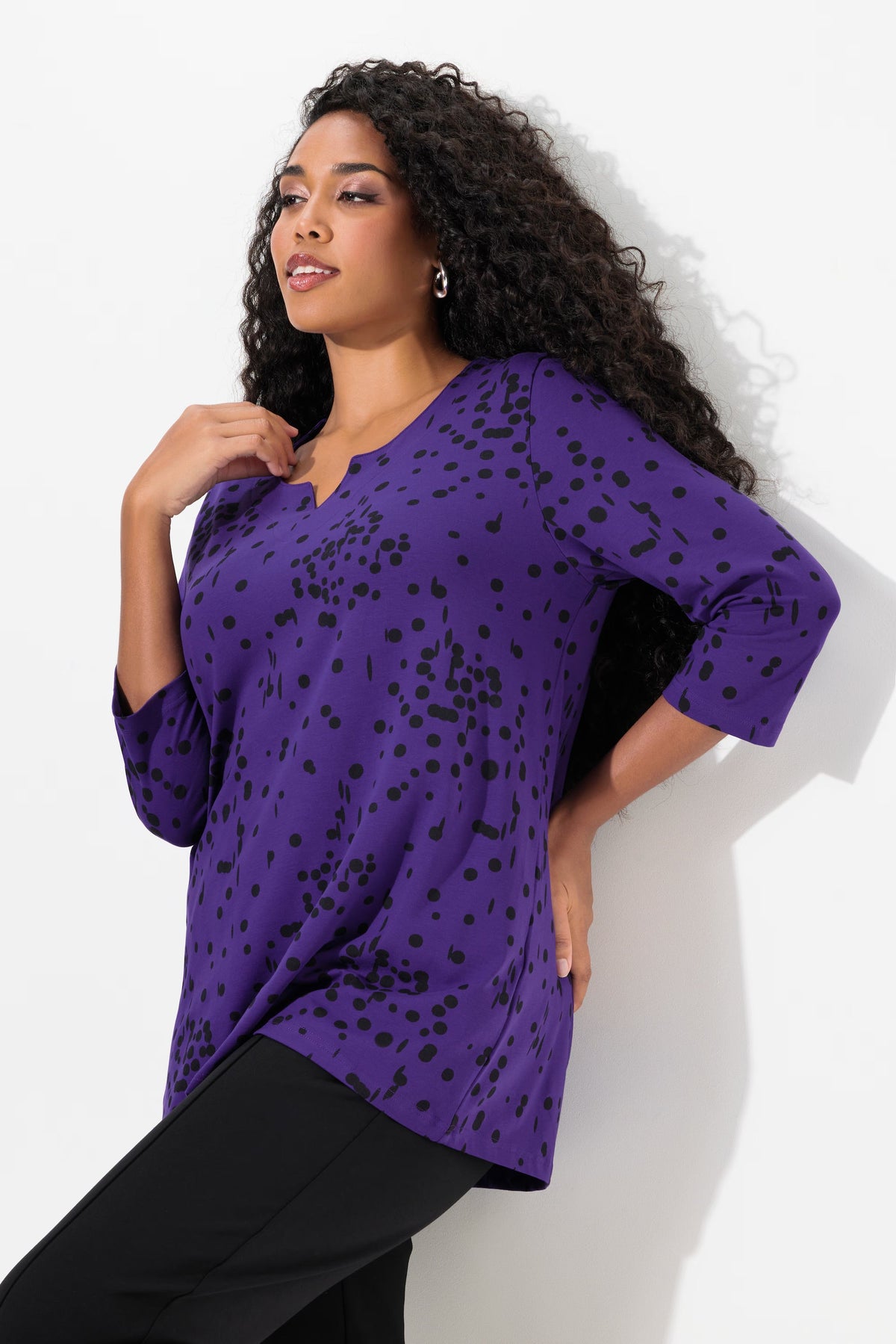 Ulla Popken Top in Purple Polka Dot