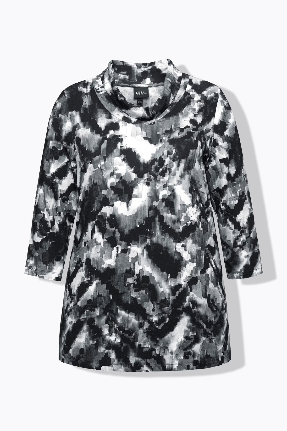 Ulla Popken Cowl Neck Top in Black Pixel Print