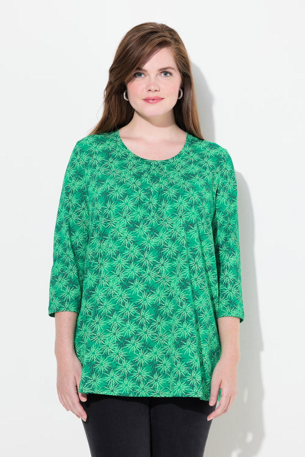 Ulla Popken Flower Shirt in Green