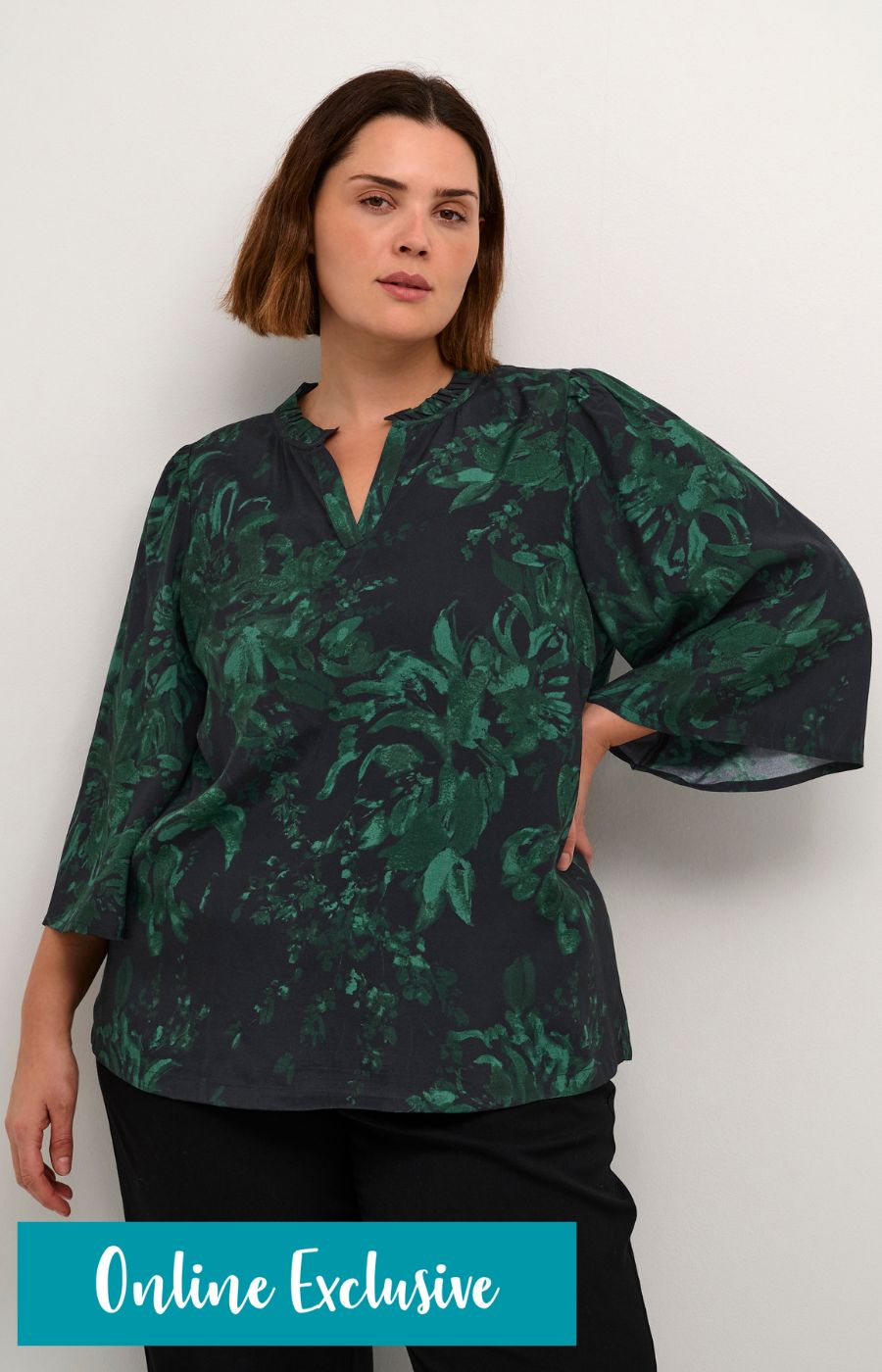 Kaffe Curve Mina Blouse in Black/Green