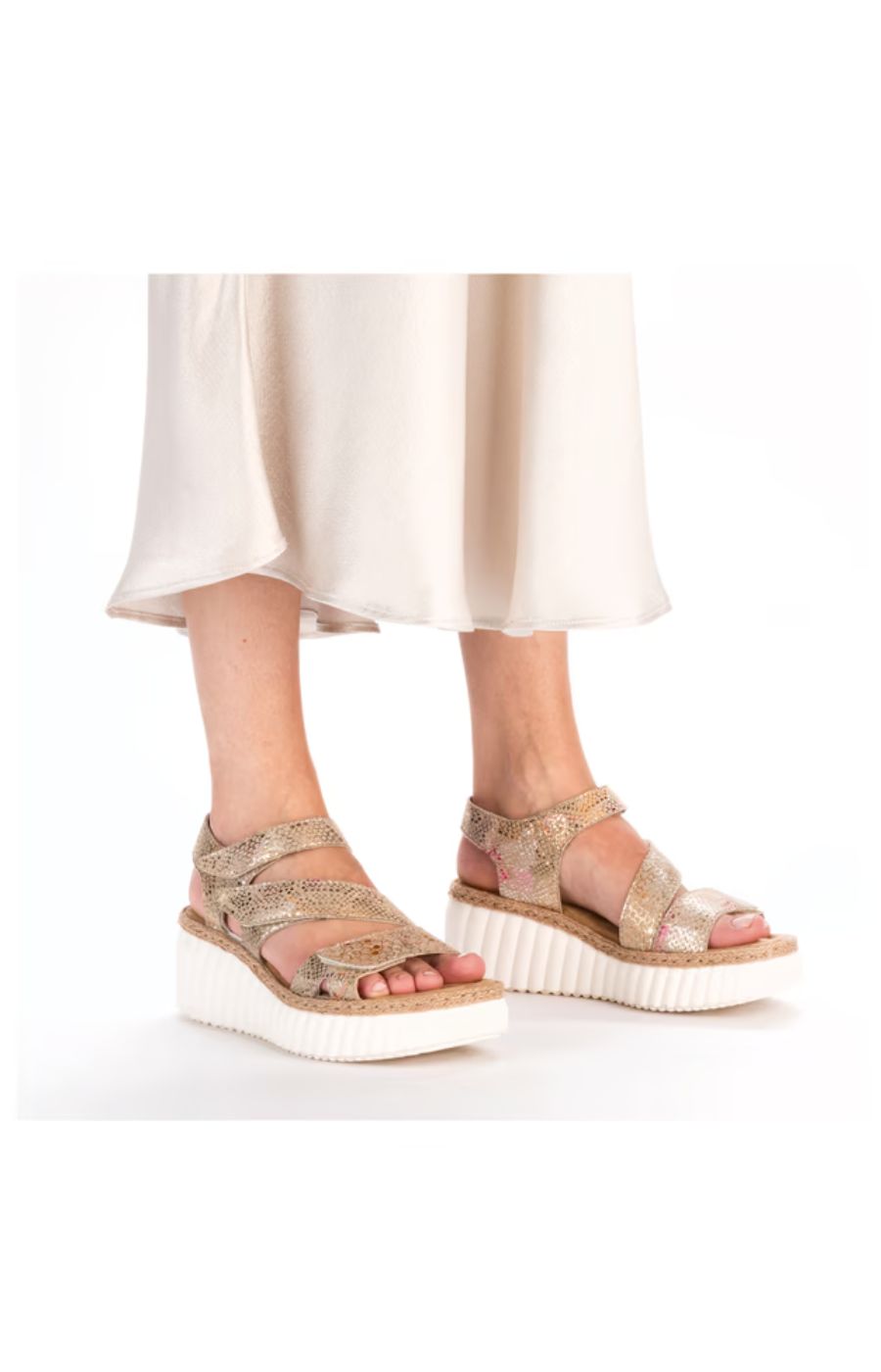 Rieker Wedge Sandals in Beige with Multicoloured