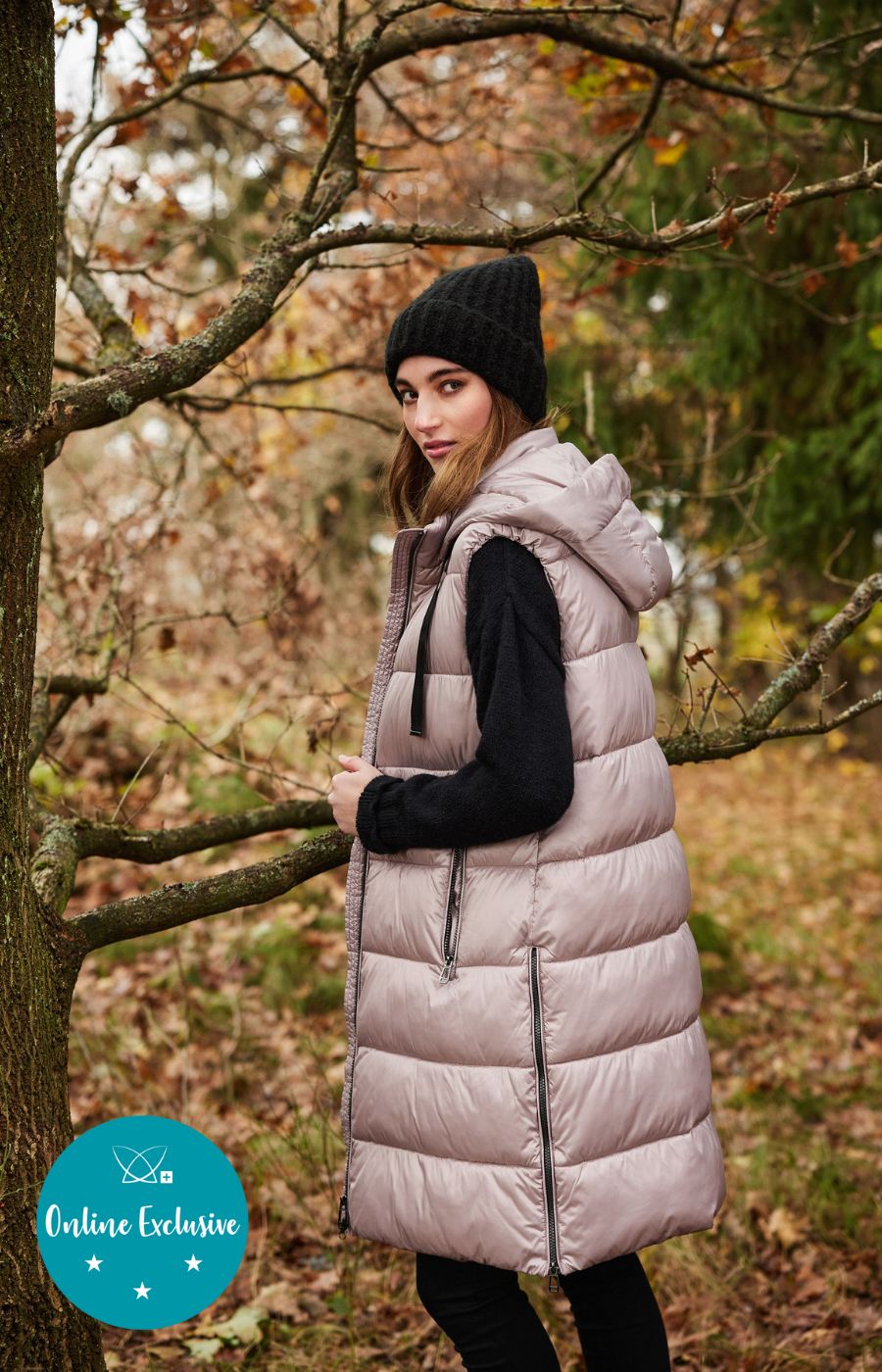 Frandsen Padded Longline Gilet in Dusty Pink