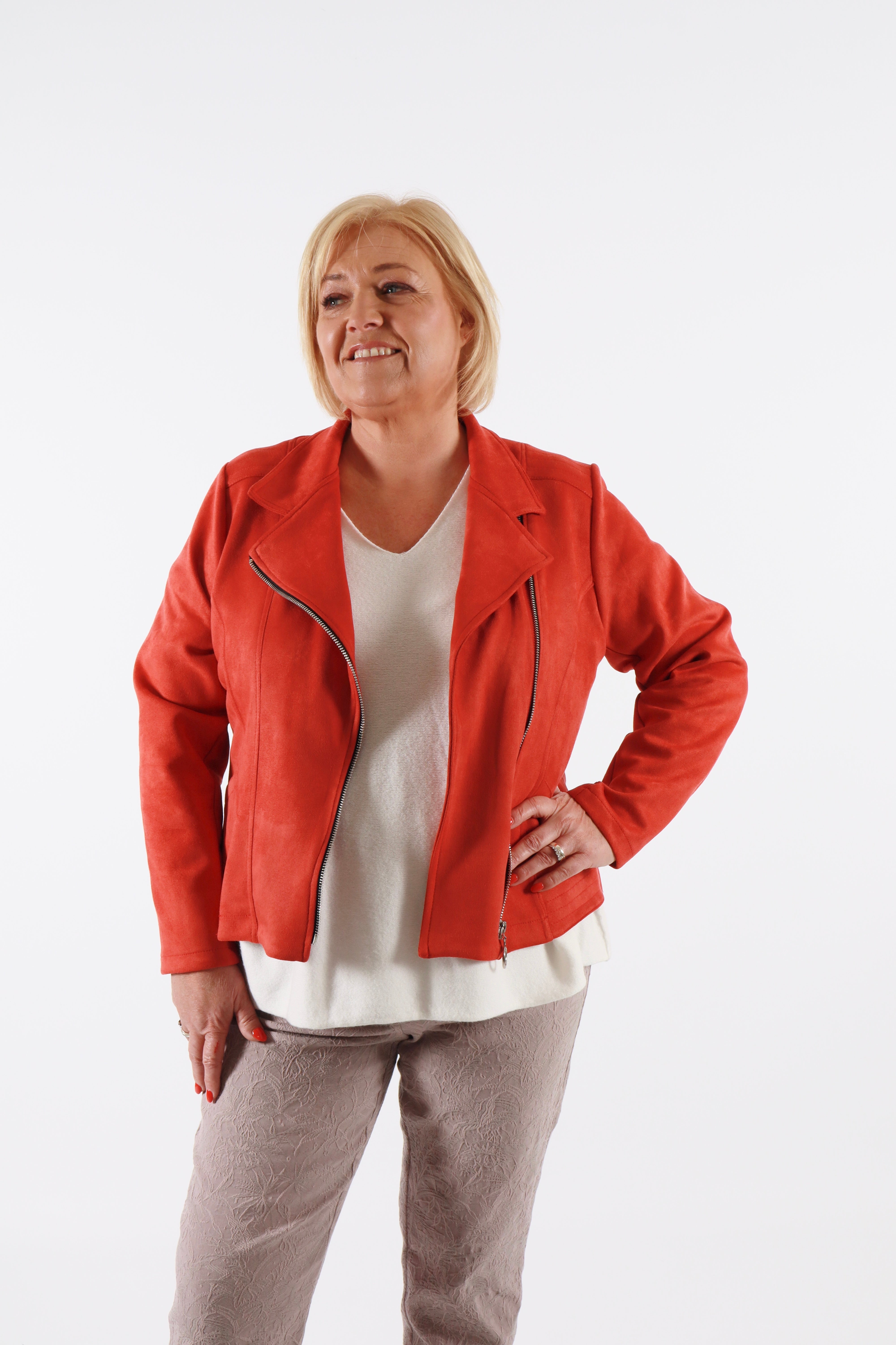 Amber Suede Biker Jacket in Burnt Orange