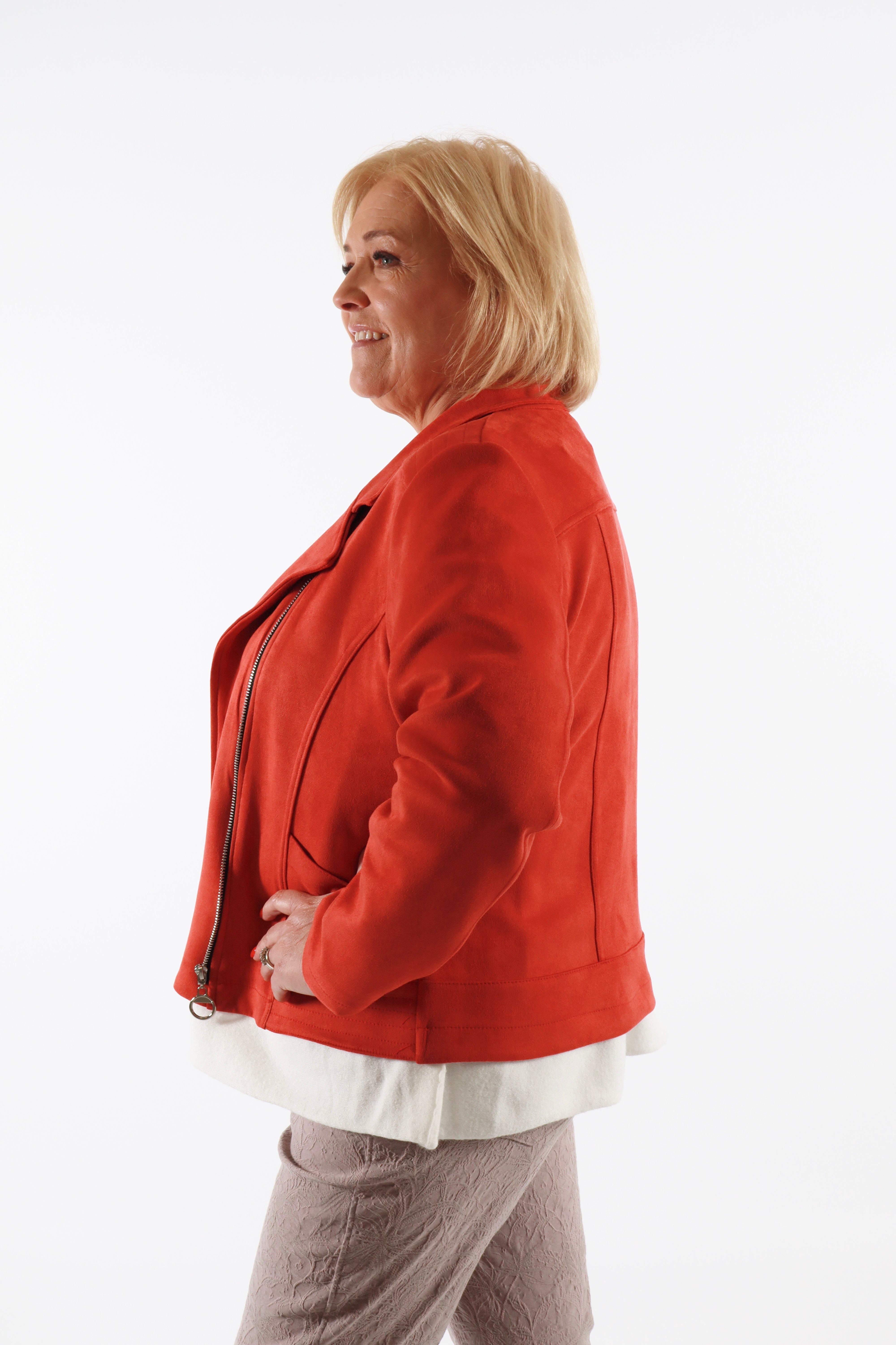 Amber Suede Biker Jacket in Burnt Orange