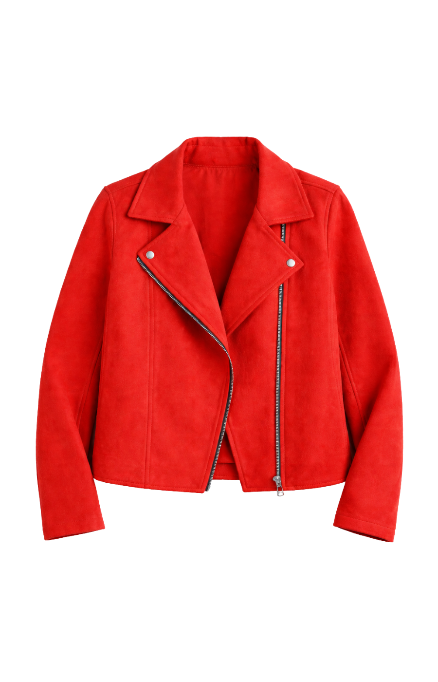 Red suede jacket on a white background