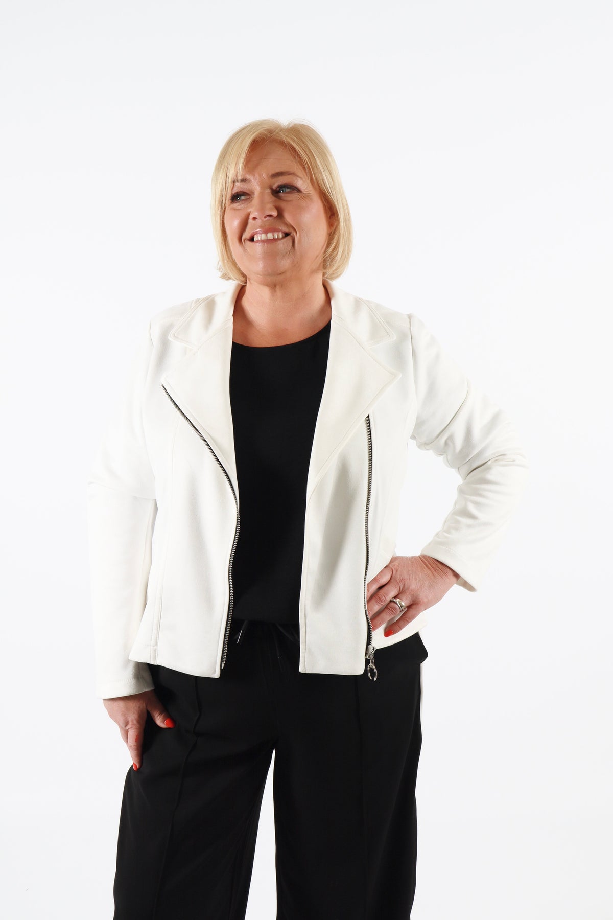 Amber Suede Biker Jacket in White