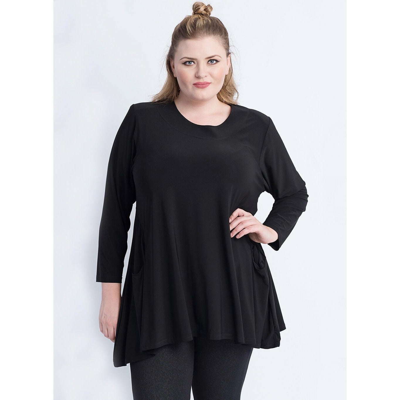 Magna Long Sleeve Pocket Tunic in Black - Wardrobe Plus