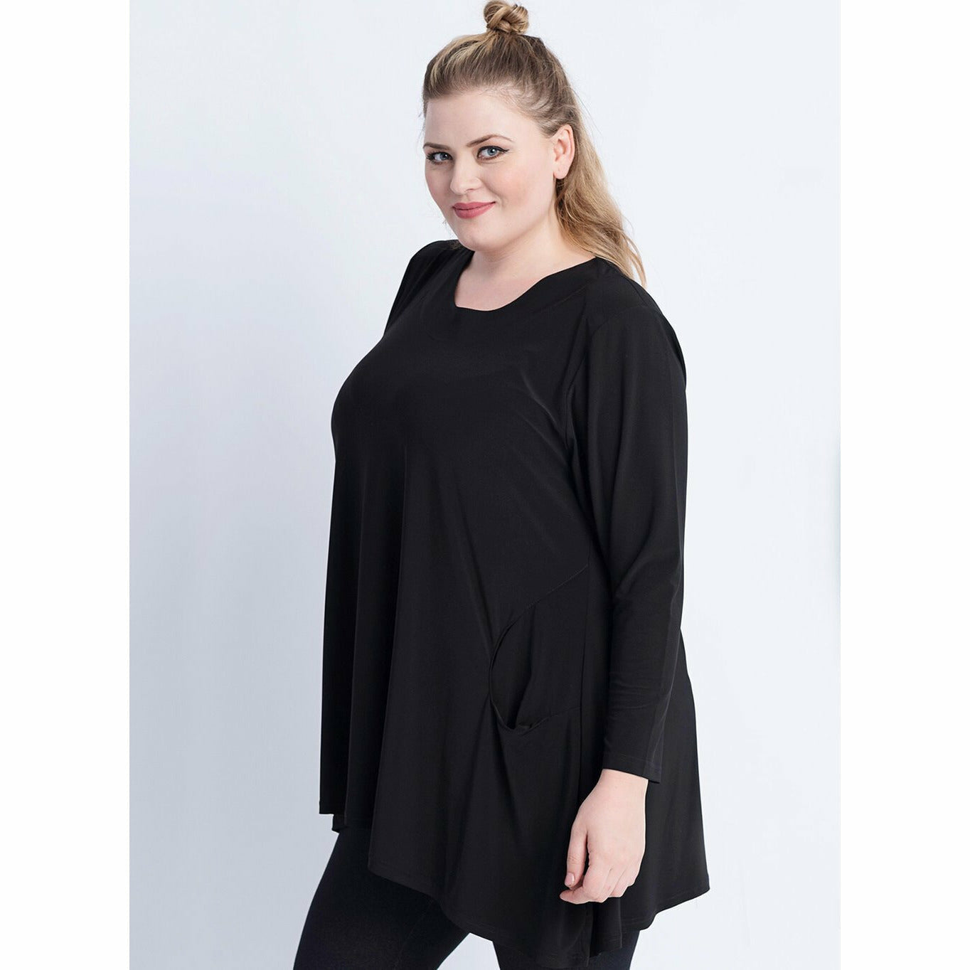 Magna Long Sleeve Pocket Tunic in Black - Wardrobe Plus