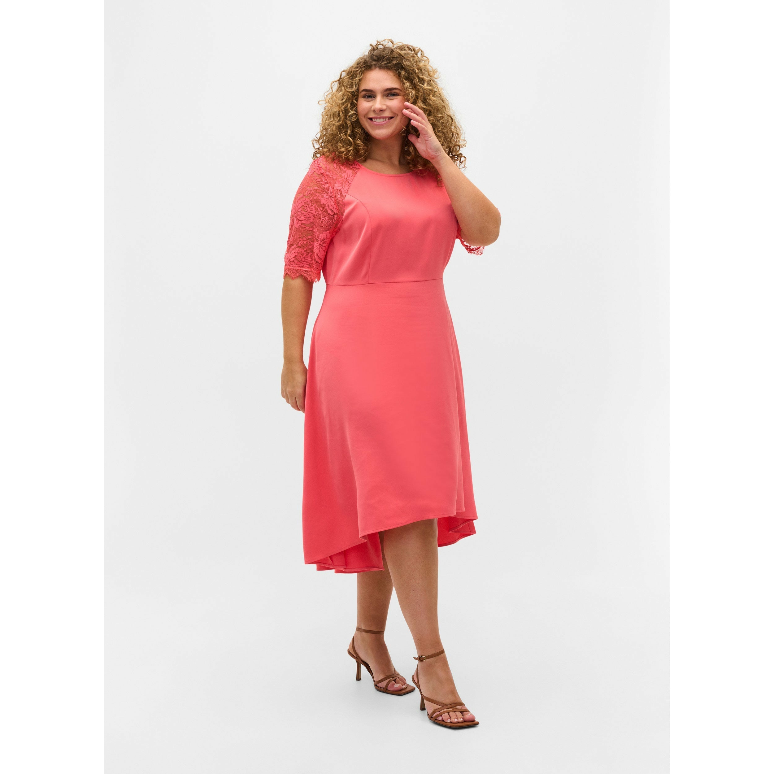 Zizzi Angelina Midi Dress in Pink - Wardrobe Plus