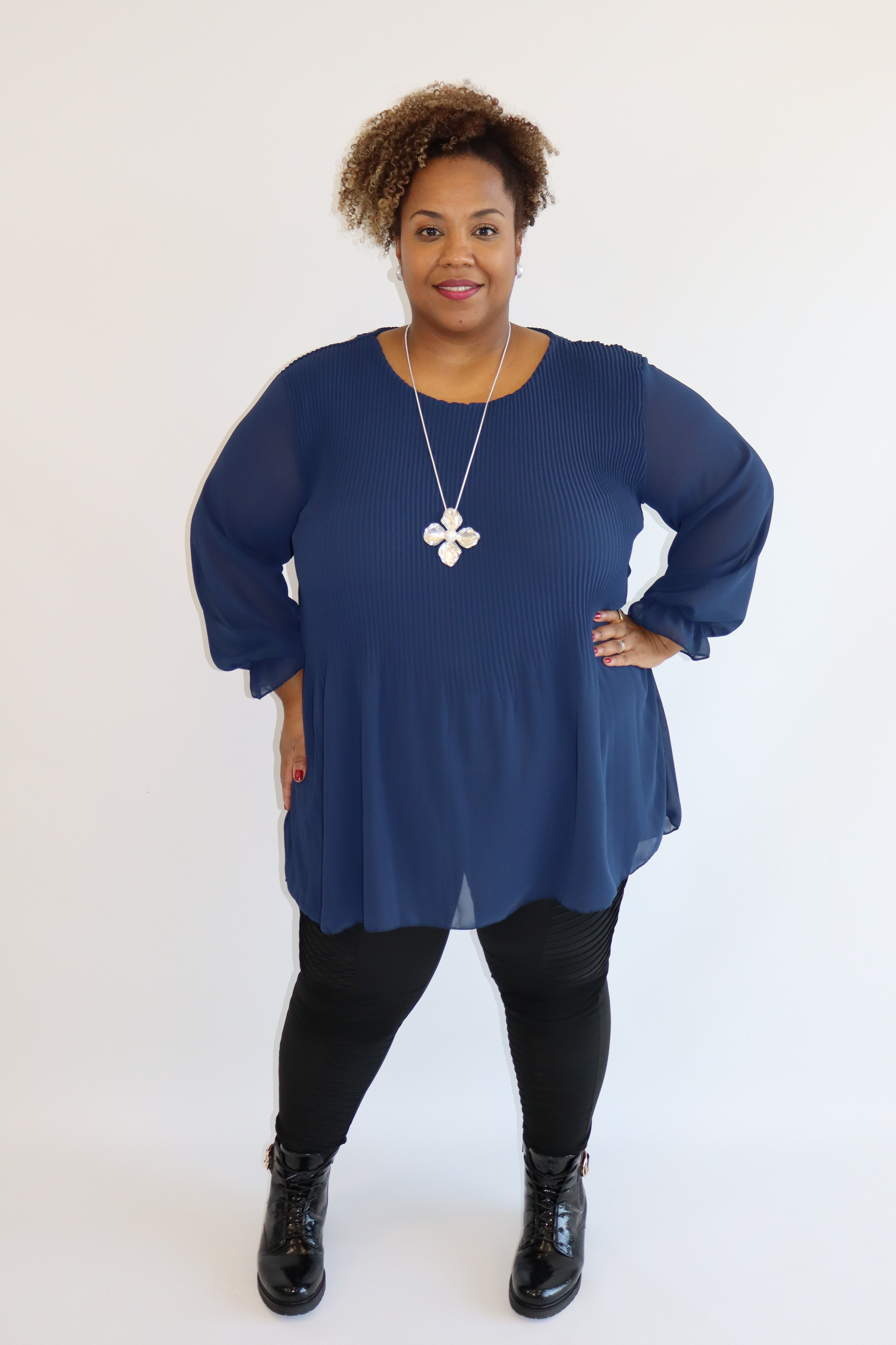 Maizie Pleated Blouse in Navy